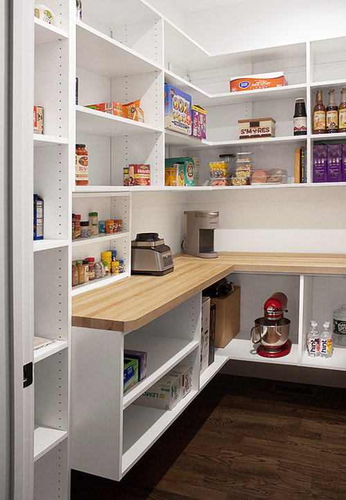 Kitchen Pantry with Butcher Block Counter