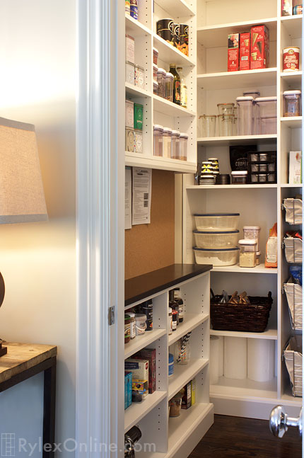 Organized Pantry Closet | Adjustable Shelves | Corkboard Backsplash ...