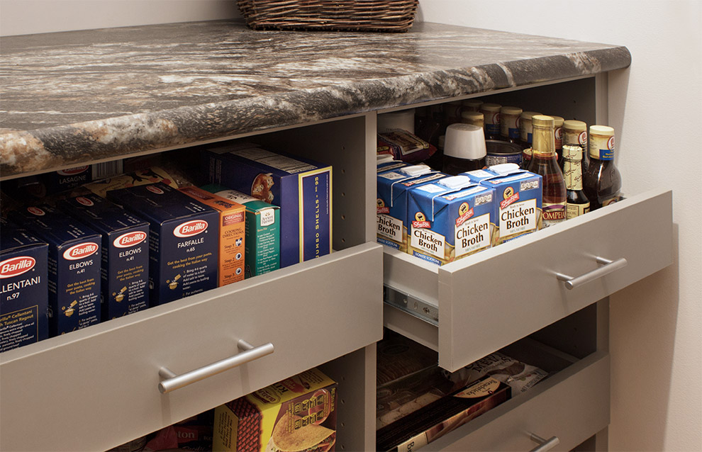 Organized Pantry Open Drawers Close Up