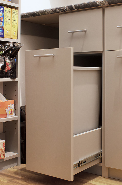 Pantry Cabinet Recycler Bin Pullout Drawer Close Up