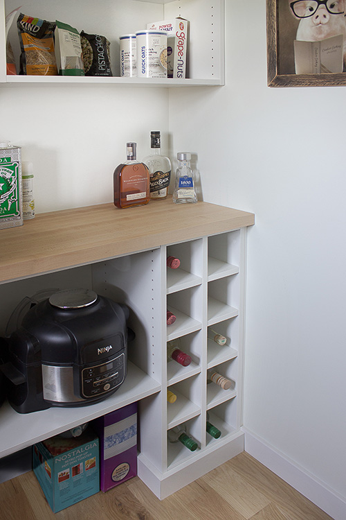 Pantry Butcher Block Countertop with Wine Cubbies