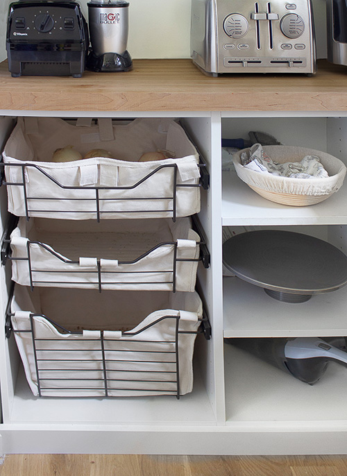 Sliding Baskets and Pantry with Butcher Block Countertop