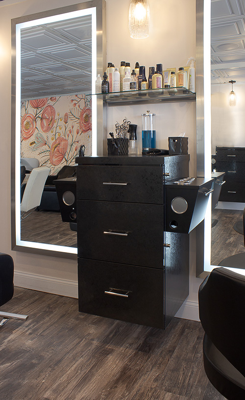 Textured Laminate Hair Salon Cabinet with Locking Drawers