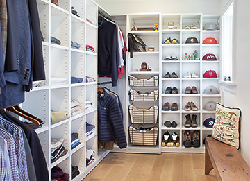 Organized White Closet with Open Shelving
