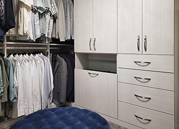 Custom Primary His & Her Walk-In Closet with Shoe Storage Cabinet Cabinets in Rock Tavern, NY