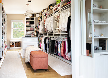 Luxury Custom Closet Dressing Room with Island Drawer Cabinet and Lighted Purse Cabinet in Newburgh, NY